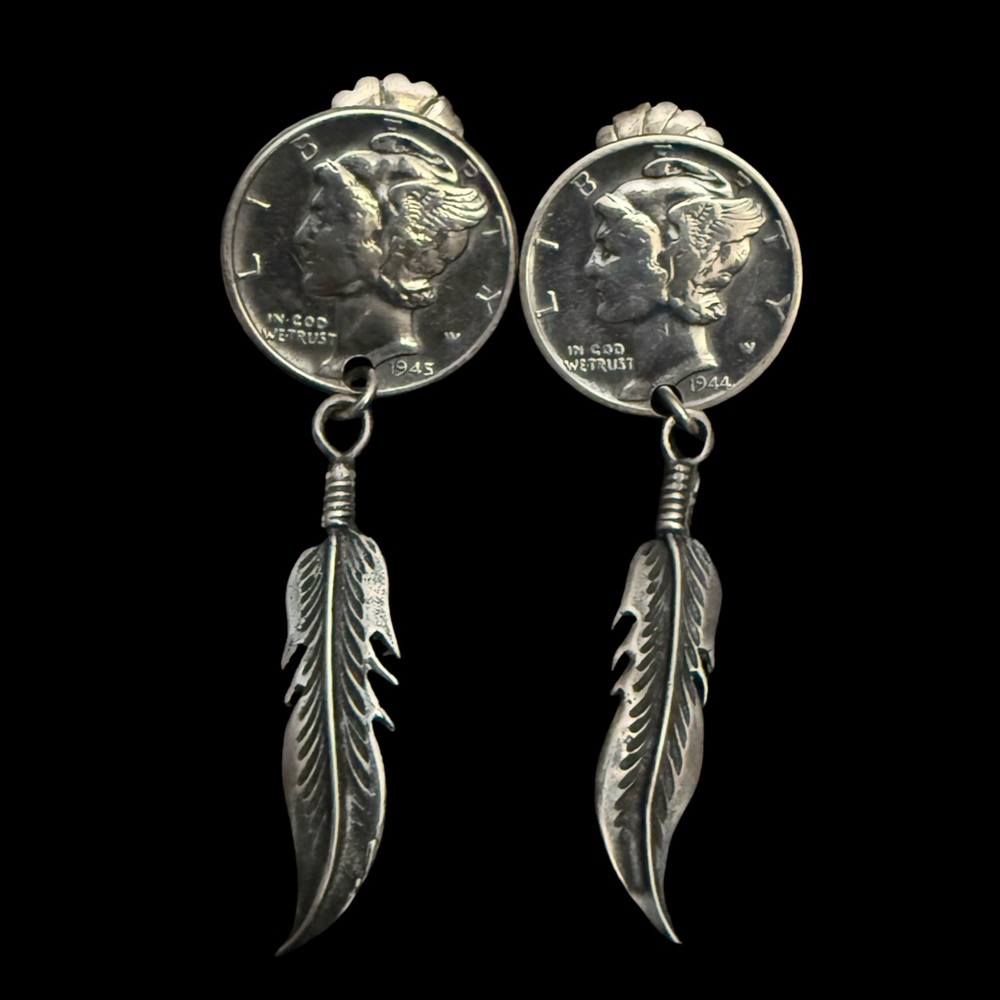 Vintage Native American Mercury Dime Dangle Earrings